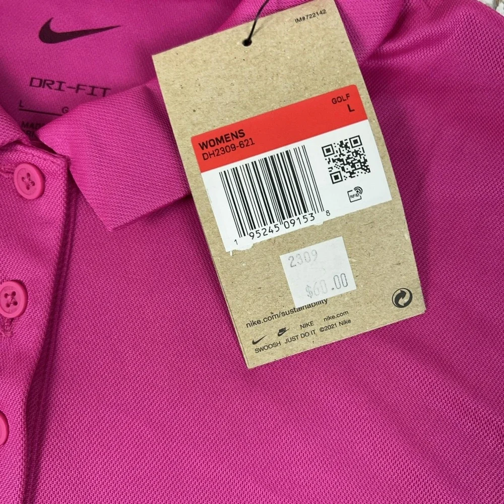 Nike Polo Shirt Womens Large Pink Dri Fit Short Sleeve Golf Top Collared Sport